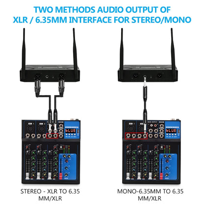 Riwoarl Professional Wireless Microphone Dual Channel UHF Fixed Channel Stage Performance Live Speech
