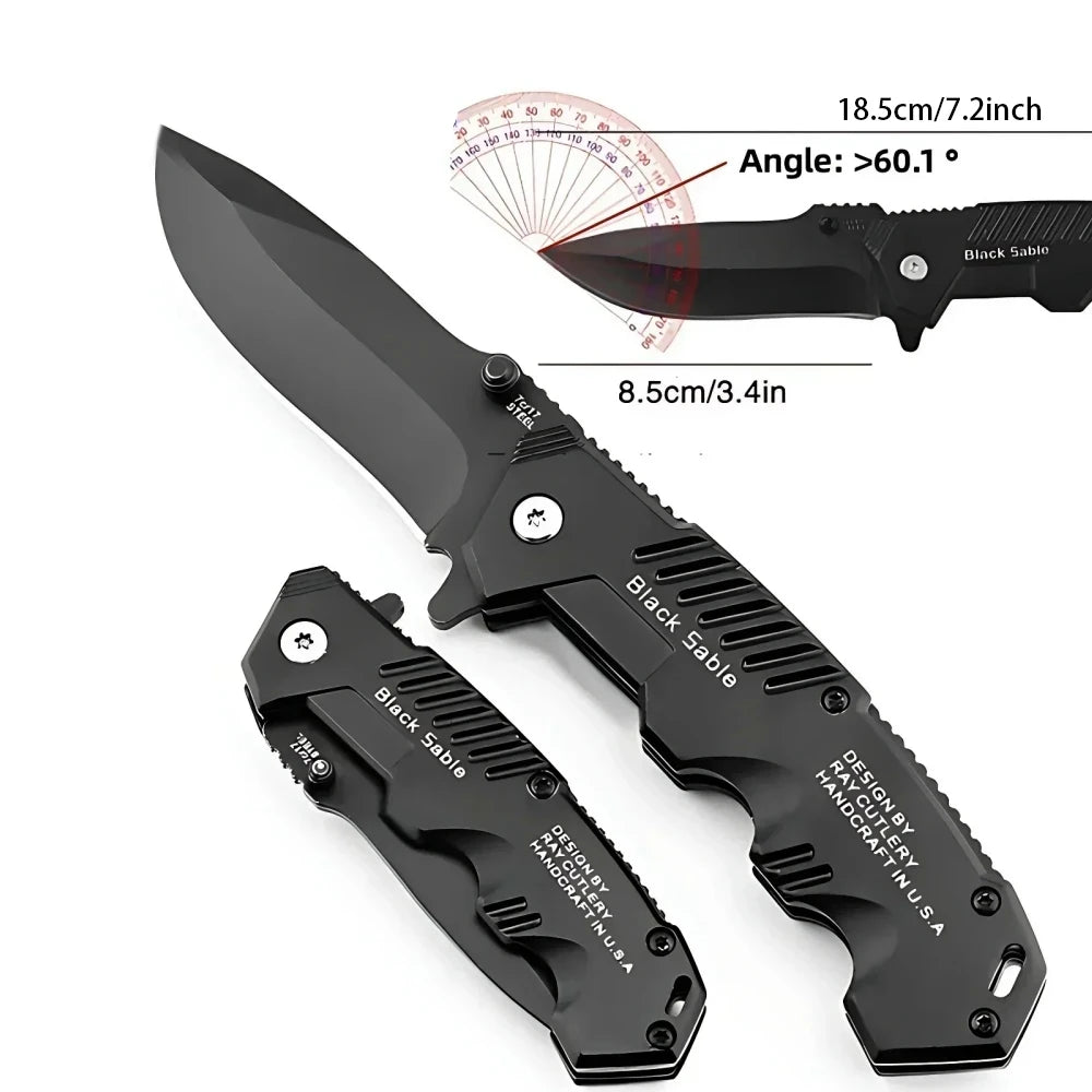 High-hardness outdoor folding knife, portable small straight knife for camping, stainless steel pocket knife, men's fruit knife