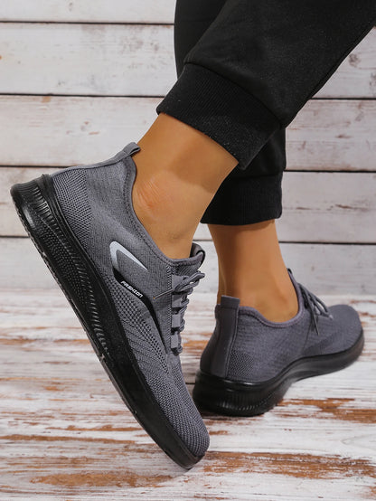 Men Breathable Knitted Running Shoes Anti Slip Trainers Arch Support Shock Absorbing EVA Sole Low Top Lace Up Sports Footwear