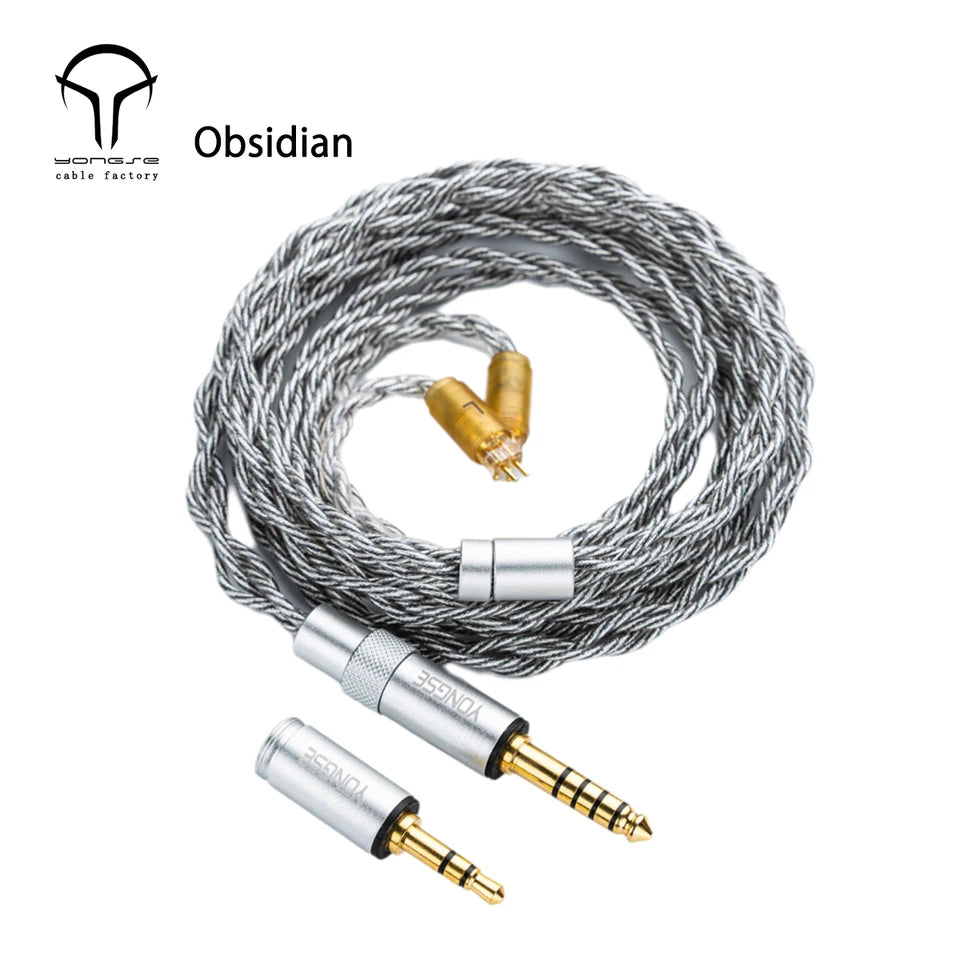 Yongse Obsidian Cable Silver-plated Single Crystal Copper Earphones Upgrade Cable Switchable Plug: 3.5mm +4.4mm