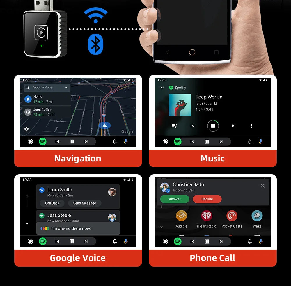 2025 NEW 2 In 1 Wireless Carplay AI Box Android Auto Plug And Play Applicable To Convert Original Car Wired Carplay To Wireless