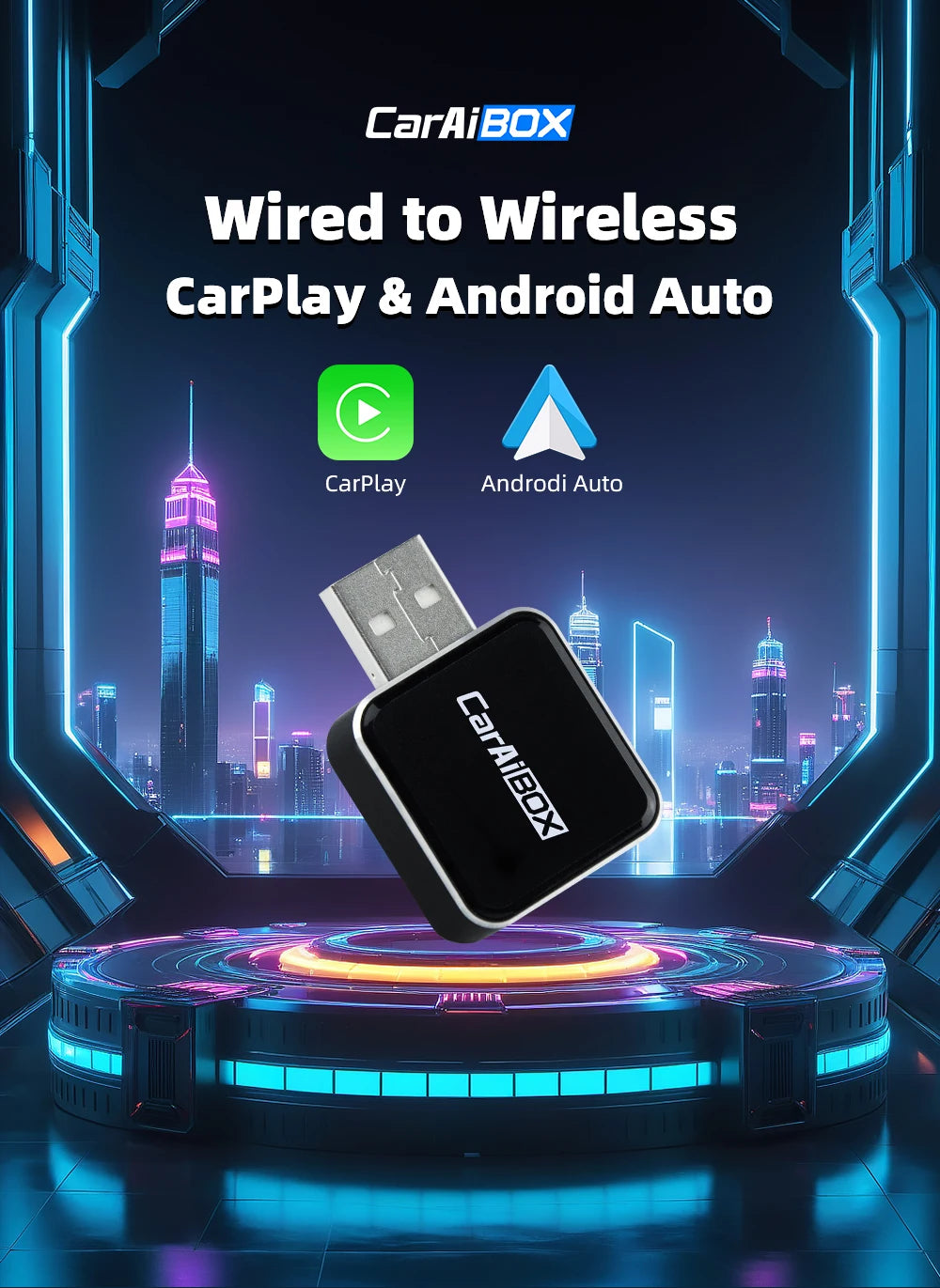 Wireless 2 in1 CarPlay Adapter for Apple iPhone Android Wired to Wireless Carplay AI Box USB Type C Connection Auto Car Dongle