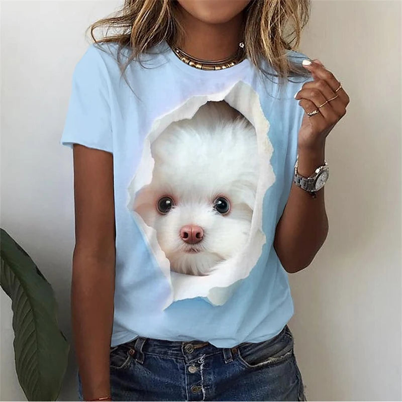 3d Kawaii Cat Printed T Shirt Women Clothing Funny Dog Animal Print Short Sleeve Tees Female Y2k Tops Girl Casual Fashion Tshirt