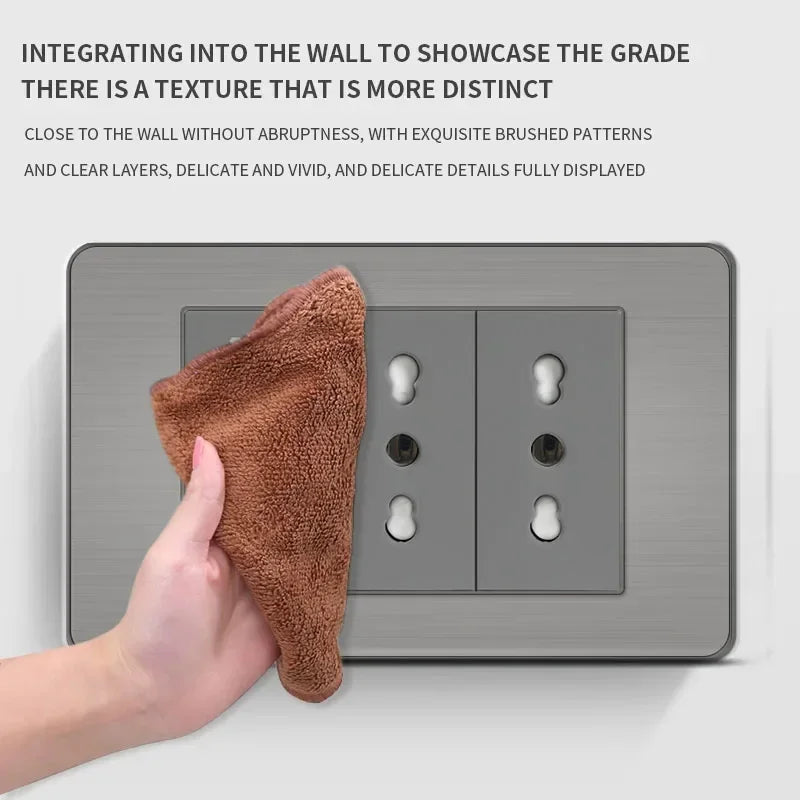 118 US Mexico Grey Stainless Steel Brushed 2way Electrical Light Switch Home Wall Socket Plug Double USB Type-C Power Outlet