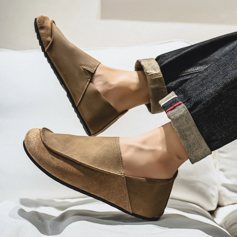 Fashion Mens Casual Shoes Soft Leather Comfort Man Loafers Outdoor Walking Half Slippers Breathable Lazy Driving Shoes Moccasins