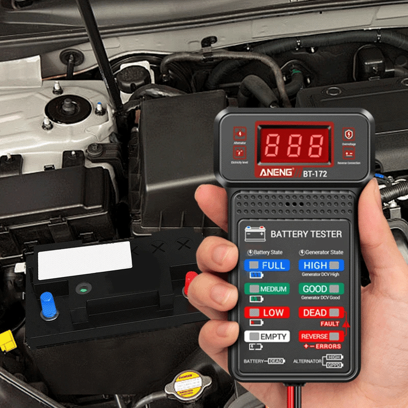 Car Battery Load Tester ANENG BT-172 Voltage Meter Gauge Digital Display Car Battery Monitor Amp Meter with Alligator Clips Tool