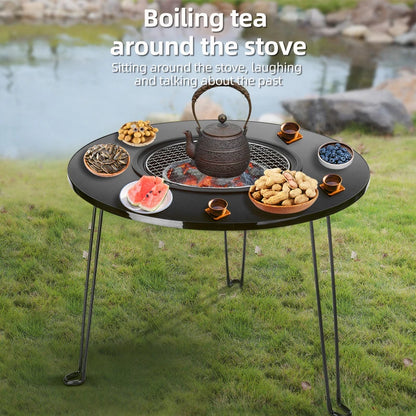 Fireplace Small Round Table Foldable Fire Pit Pot Outdoor Multifunctional Portable Camping Barbecue Table Set