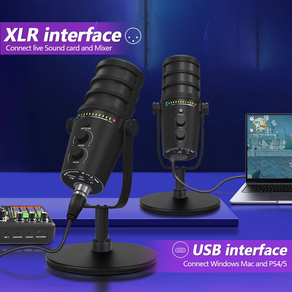 Haomuren XLR USB Dynamic Microphone for Podcasting Recording,PC Computer Streaming Gaming Mic With Mute Button Headphone Jack