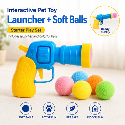 Interactive Cat Toy Pom Pom Ball Launcher Quiet Fuzzy Ball Shooter Indoor Chase Play Kit with 100 Colorful Soft Balls for Cats