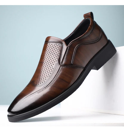 Men's Summer Breathable Comfortable Loafers British Business Formal Derby Shoes Hollow out Design Leather Shoes for Men-SJ2501-1