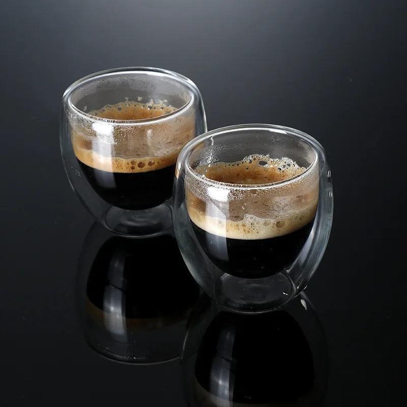 2-6PCS 80ml Double-layer Insulated Glass Cup High Borosilicate Glass Coffee Milk Mug Tea Cup Restaurant Household Drinkware Gift
