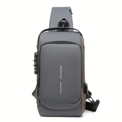 Men's anti-theft chest bag, fashionable motorcycle and casual sports sloping backpack, durable Oxford fabric
