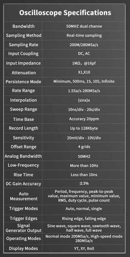 ZOYI 3-in-1 digital multimeter 50MHz bandwidth 280MS rate PC waveform data storage dual oscilloscope signal generator auto repai