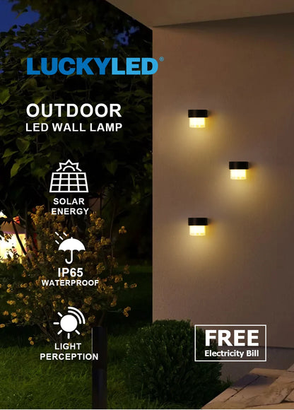 LUCKYLED Solar Outdoor Wall Light Waterproof LED Facade Wall Lamp 4W Wireless Street Porch Garden Lighting