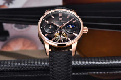 PAGANI DESIGN Men Watches Automatic Mechanical Watch Tourbillon Clock Genuine Leather Waterproof Watch Military Wristwatch Man ﻿