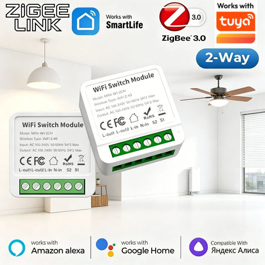 Smart Switch Module WiFi ZigBee Tuya Smart Life App Remote DIY Delay Support 2-way Control with Alexa Google Home Voice Control