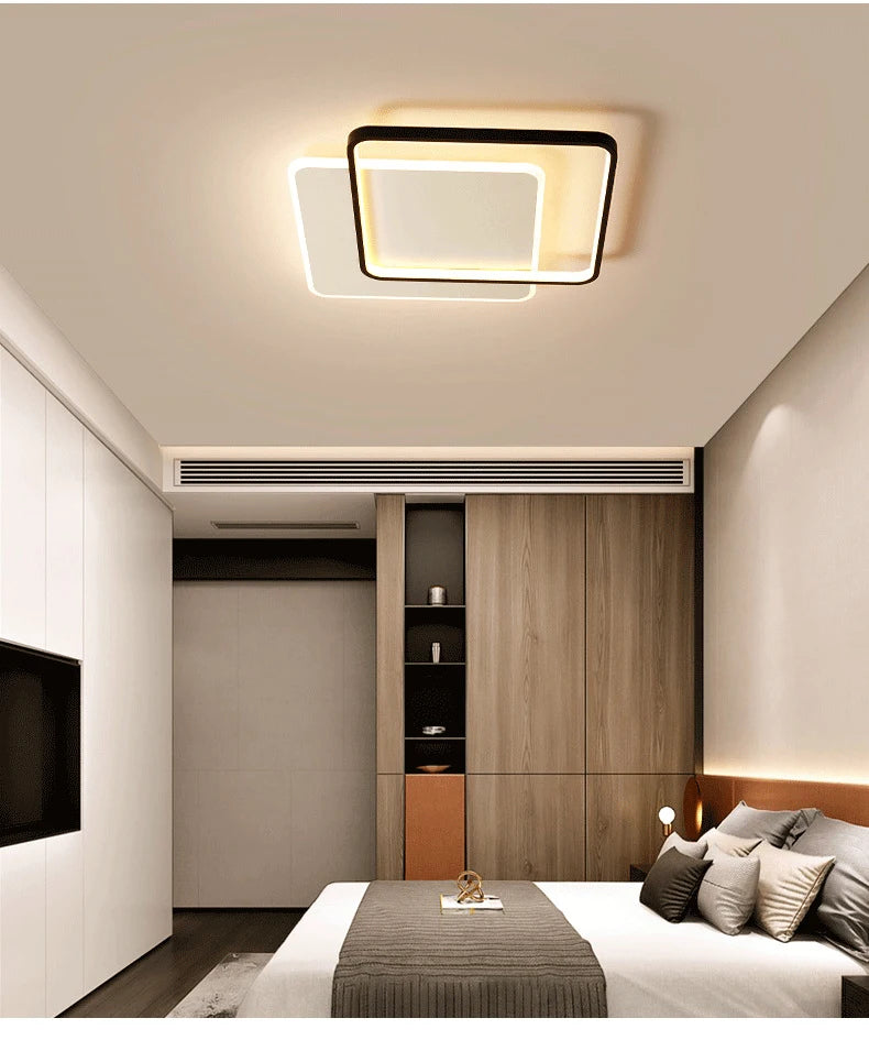 Modern Minimalist Led Ceiling Lamp For Bedroom Black White Design Ring Chandelier Living Room Study Loft Smart Light Fixtures