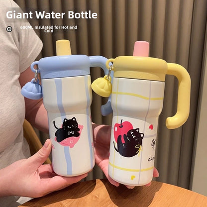 Fashion High Aesthetic Students Straw Mug 316 Stainless Steel 600ML Iced Cup Large Capacity Insulated Thermal Cup Men And Women