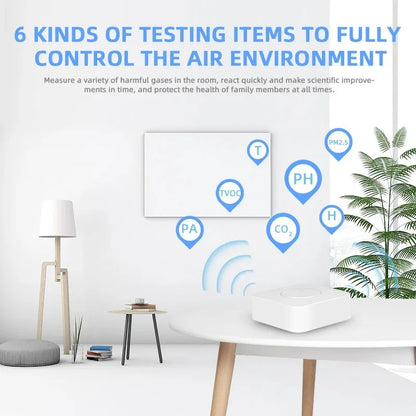 Tuya ZigBee/WiFi Air Quality Detector PM2.5 Formaldehyde VOC CO2 Temperature Humidity 6in1 Smart Air Box Sensor Via Alexa Google