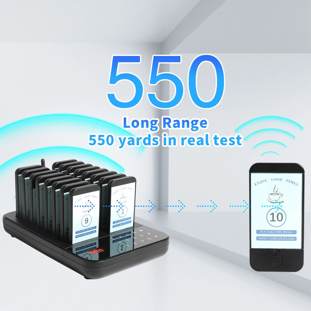 Wireless Restaurant Pager System Guest Customer Calling 16 Beepers Pager Buzzer For Restaurant Food Court Cafe Beach Bar