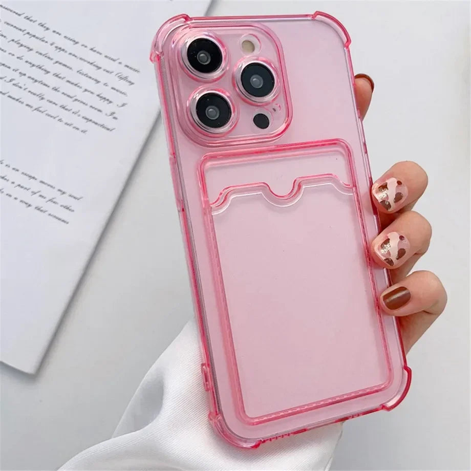 Przezroczyste Etui Portfelowe na Karty do iPhone 16 15 14 13 12 11 Pro Max Mini X XR 7 8 Plus Przezroczysta Odporna na Wstrząsy Miękka Obudowa