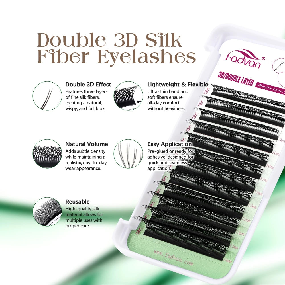 FADVAN 3D/4D/5D W Shaped Double Tips Eyelashes Extensions Natural Softlight Volume Fanning Lashes 0.07 Curl C D Black Eyelashes