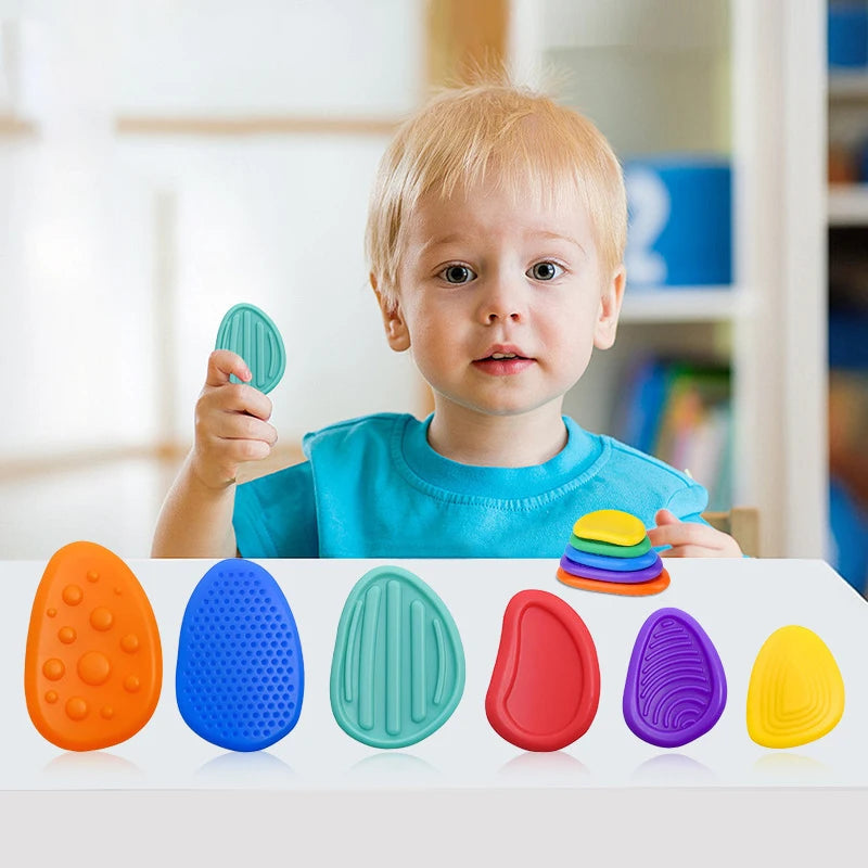 Sensory Fidget Toys Stone for Kids 6 Pack Textured Soft Worry Stone for Autism ADHD Teens Anxiety Stress Relief Toys Set