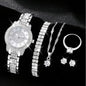 6PCS Women Watch Luxury Elegant Alloy Watch Crystal Wristwatch For Ladies Gift Quartz Watch Alloy Rhinestone Bracelet Montre