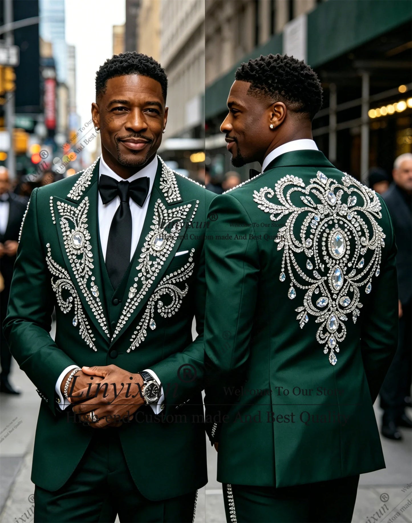Handsome Rhinestone Diamond Wedding Suits For Men 2 Pieces Groom Male Blazers Customized Slim Fit men's suits and separates
