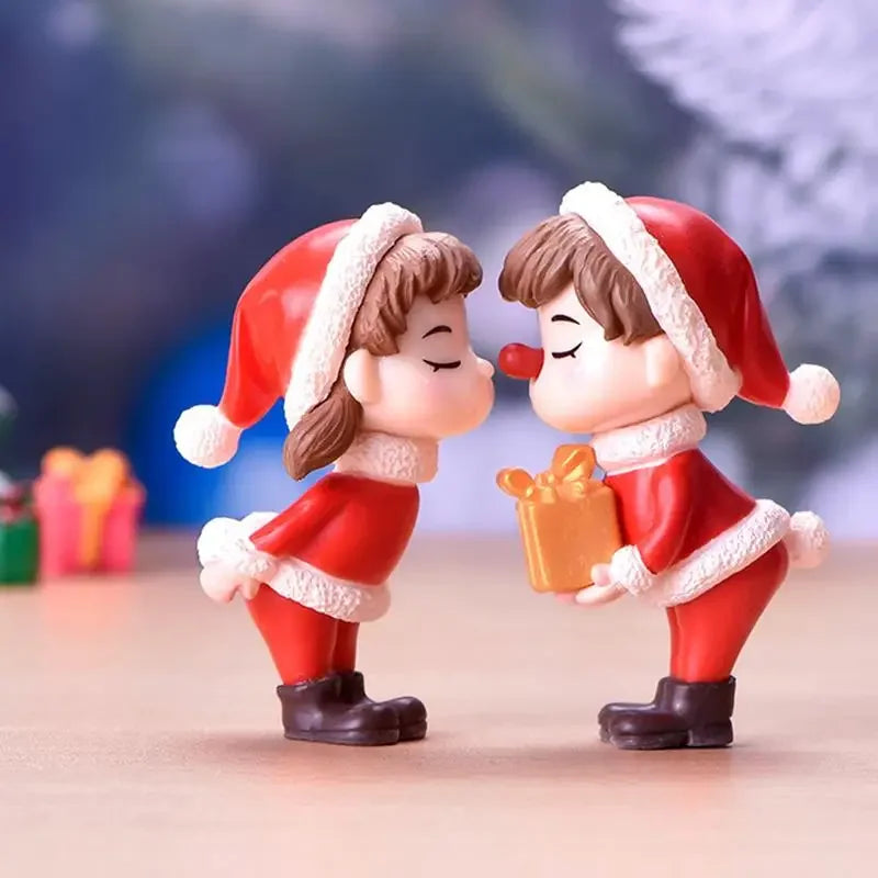 Mini Christmas Couple Figurines Cute DIY Micro Landscape Ornaments Desktop Decoration Accessories Table Decor