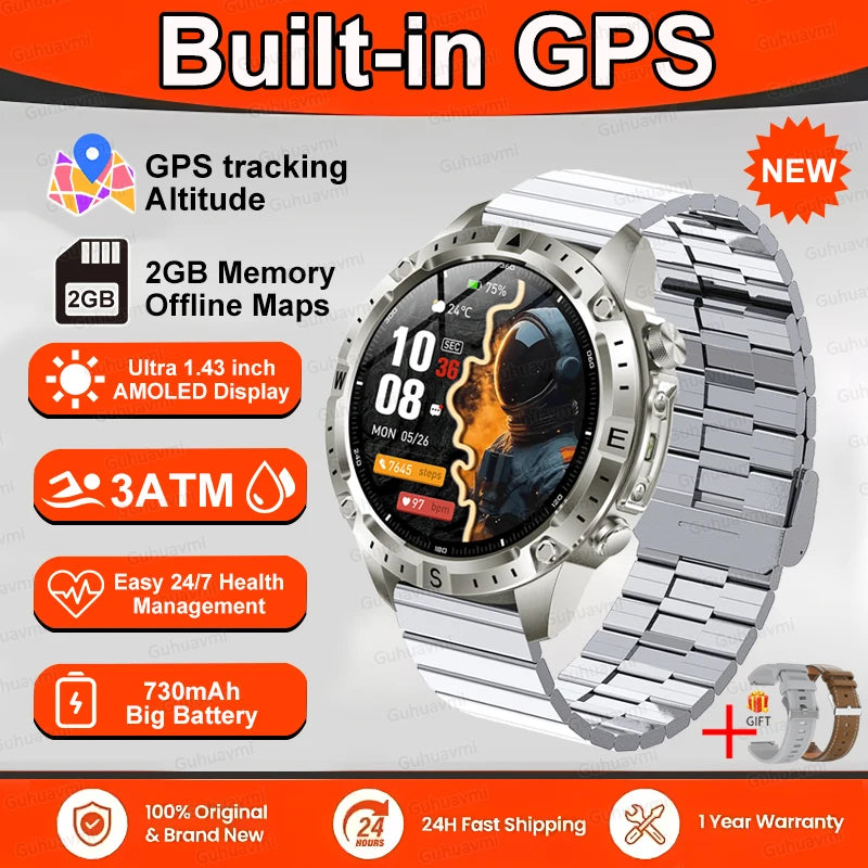 Smart Watch Men GPS Track 30 meters Swim Waterproof  Sports Fitness GPS Precise Positioning Offline Map 2GB Memory Smart Watchs