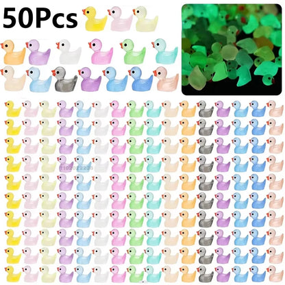 100/50Pcs Resin Mini Duck Miniature Figurines Ornaments Decor Yellow Animal Garden Crafts Tiny Duck Landscape Plants Fairy