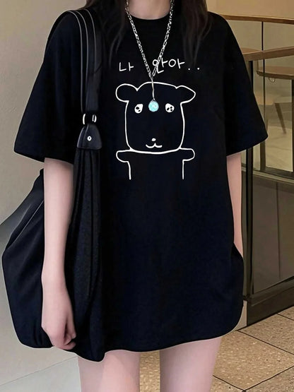 Women'S Round Neck T-Shirt Short Sleeve Japanese And Korean Style Cartoon Puppy Fashion Harajuku Kawaii T-shirt Y2K Clothing