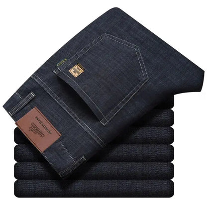 New Thin Denim Jeans Men Straight Leg Stretch Cotton Pants Business Casual Lightweight Denim Trousers Spring Summer Slim Pants