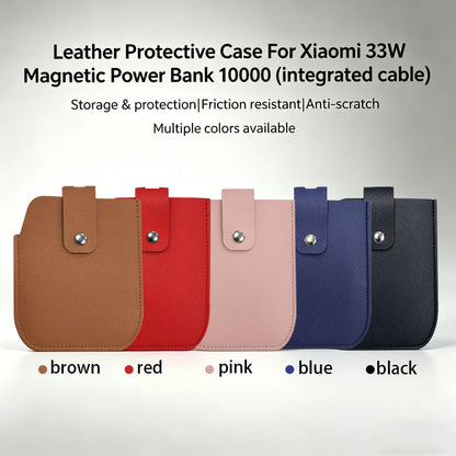 PU Leather Protective Case for Xiaomi 33W Magnetic Power Bank 10000mAh, Integrated Cable, Anti-Scratch Portable Storage Bag
