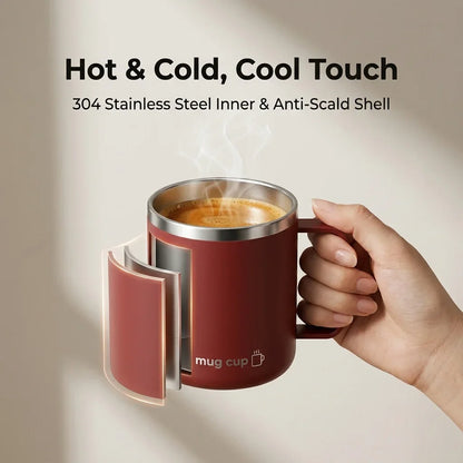 Double Wall Insulated Coffee Cup Outdoor 304 Stainless Steel Coffee Mug With Handle&Sliding Lid 400ML Sealed Thermal Water Cup