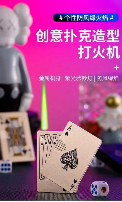 Creative Playing Cards Ace of Spades Lighter Butane Windproof Straight Metal Lighter Metal Fun Toy for Men Smoking Accessories