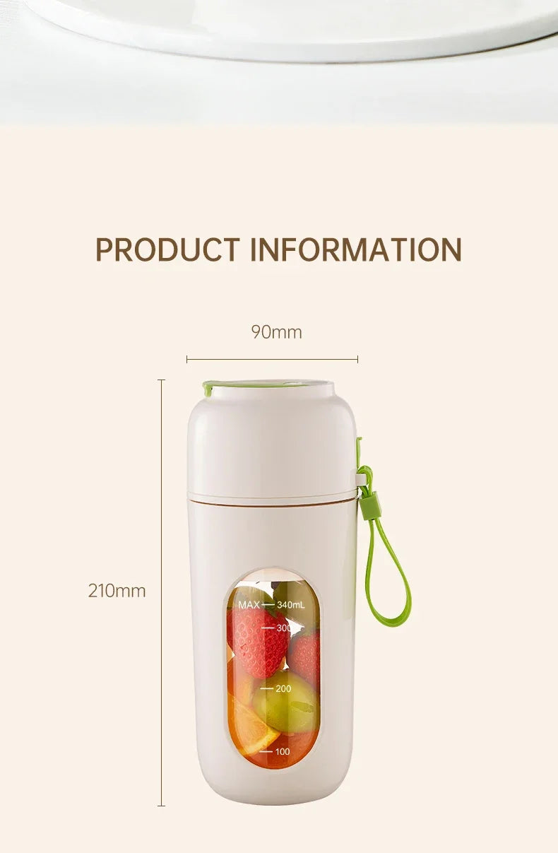 Portable Electric Juicer Cup 350mL for Smoothies Shaved Ice Juices12 Blade Stainless Steel Blender with Wireless Charging