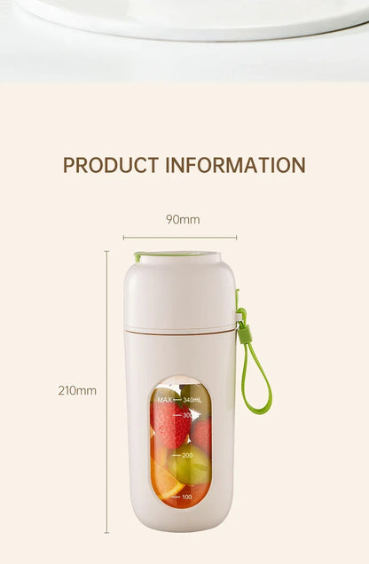 Portable Electric Juicer Cup 350mL for Smoothies Shaved Ice Juices12 Blade Stainless Steel Blender with Wireless Charging