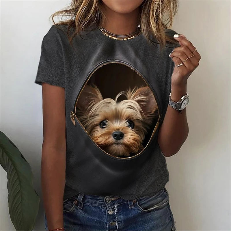 3d Kawaii Cat Printed T Shirt Women Clothing Funny Dog Animal Print Short Sleeve Tees Female Y2k Tops Girl Casual Fashion Tshirt