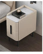 Moder Style Wooden Bedside Table Mini Narrow Leather Bedroom Nightstand Side Storage Cabinet with 2 Drawers Hotel End Table