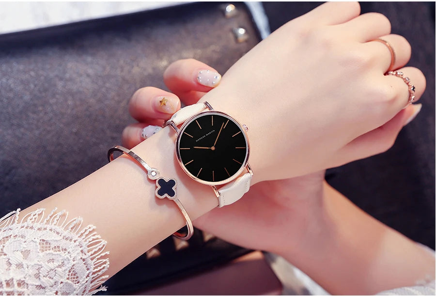 Hannah Martin Hot New Ms Fashion Simple Quartz Movement Watch High Quality Leather Strap Waterproof Lady Watch Relogio Feminino