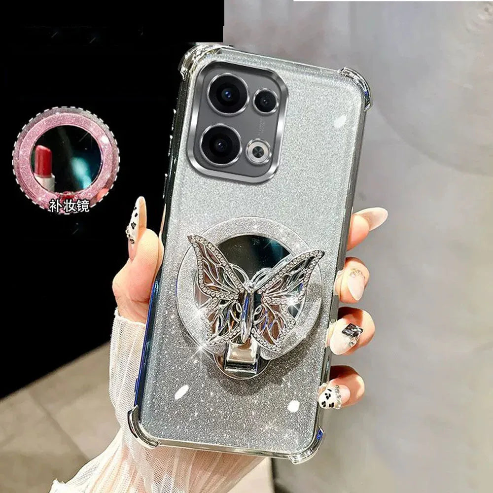 Glitter Mirror Butterfly Bracket Magnetic Holder Case for vivo V50 Lite vivo V50 V60 V40 V30 Lite V30 Pro Shockproof Clear Cover