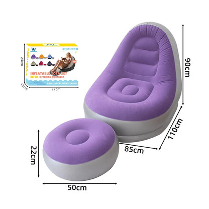 Portable Inflatable Lazy Sofa with Footstool, Hot-Selling Outdoor Camping Lounger, Waterproof Wear-Resistant Air Mattress for Na