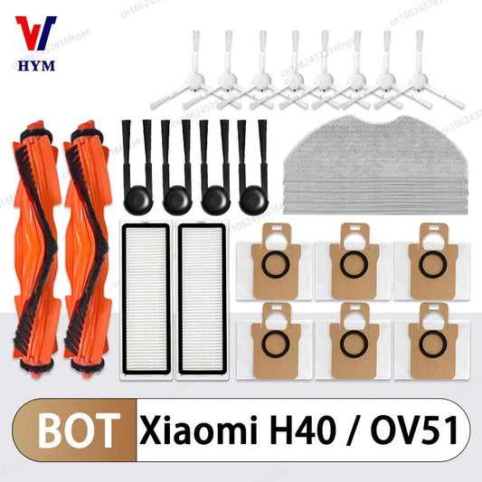 For Xiaomi Robot Vacuum H40 / OV51 Accessories Main Side Brush Mop Cloth HEPA Filter Dust Bag Replacement Spare Parts