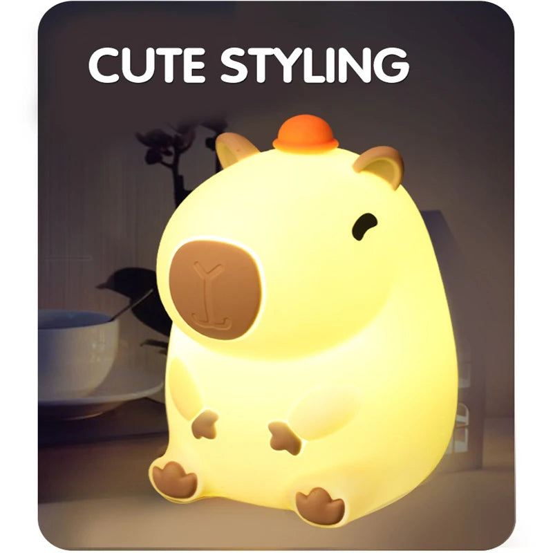 Cute Capybara Night Light Children's Silicone Nightlight Gift USB Rechargeable Animal Touch Bedside Sleep Lamp Decoration