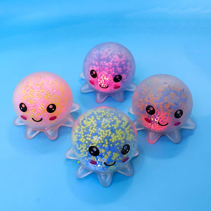 Glow Octopus Squeeze Stress Ball Transparent Foam Bead Fidget Toy Portable Pocket Anxiety Relief Desktop Adult Decor Unique Gift