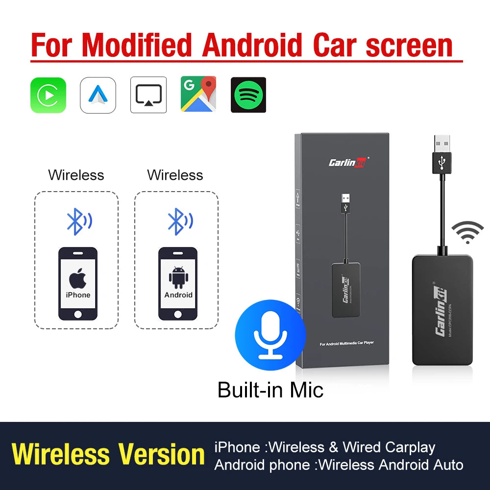 CarlinKit USB Wired/Wireless CarPlay Adapter Wireless Android Auto AI Box Mirrorlink Bluetooth Auto Connect For Android Car Radio For Youtube Netflix Google Map Android Aftermarket Car Screen