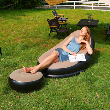 Lazy Couch Sofas Inflatable Chair Foldable Recliner Outdoor Sofa Bed Footstool Portable Folding Air Bed Lunch Lounge Chair Set