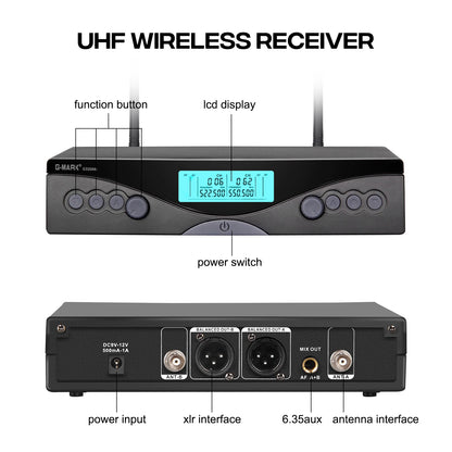 Wireless Microphone G-MARK G320AM Professional UHF 2 Channels Karaoke Mic Handheld Automatic Frequency Adjustable 100M